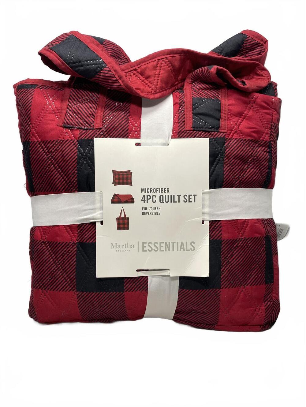Martha Stewart Essentials Microfiber 4-Piece Quilt Set Buffalo Check Full/Queen